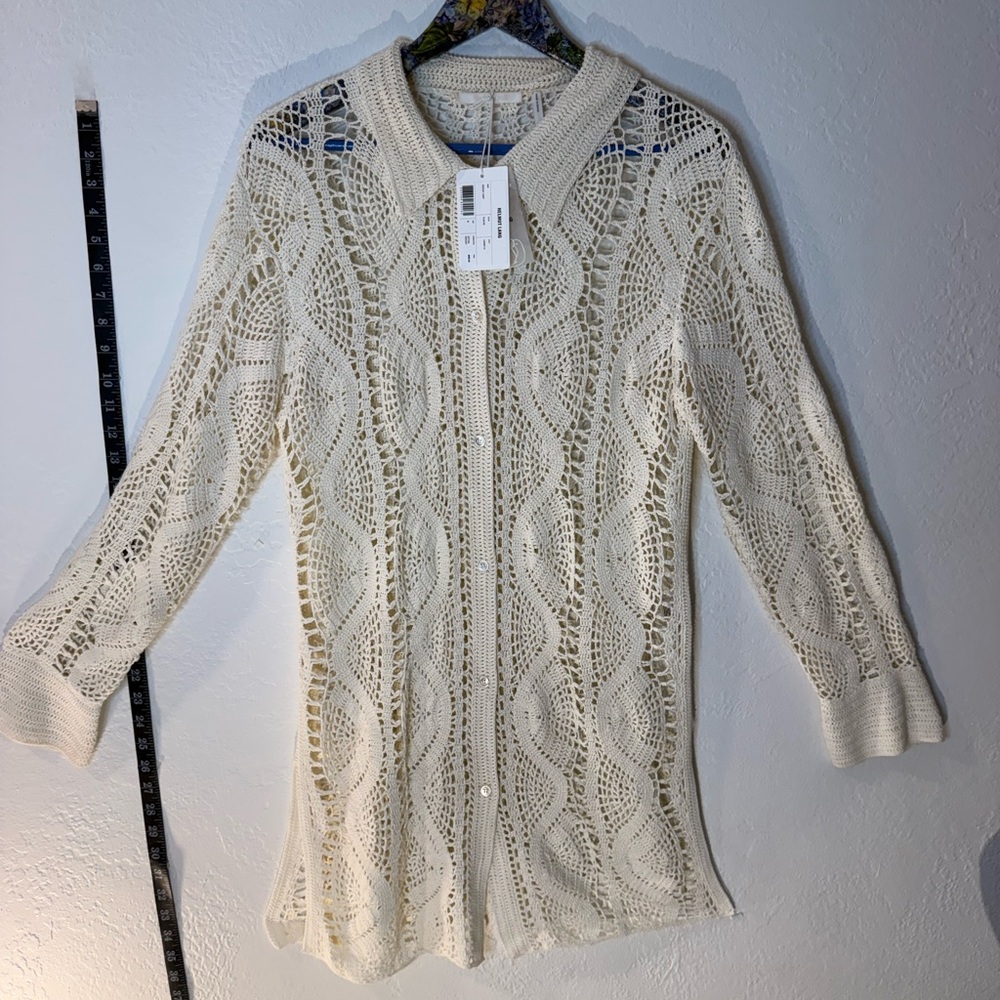NWT Helmut Lang $895 Crochet Knit Cardigan/Cream Size Medium